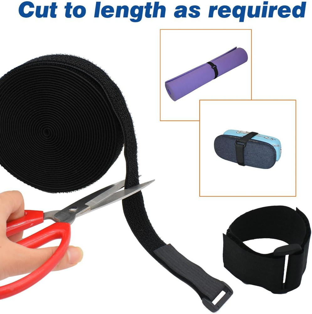 1"X20Ft Hook and Loop Straps, with 30 Plastic Buckles, Adjustable Fastening Cabl