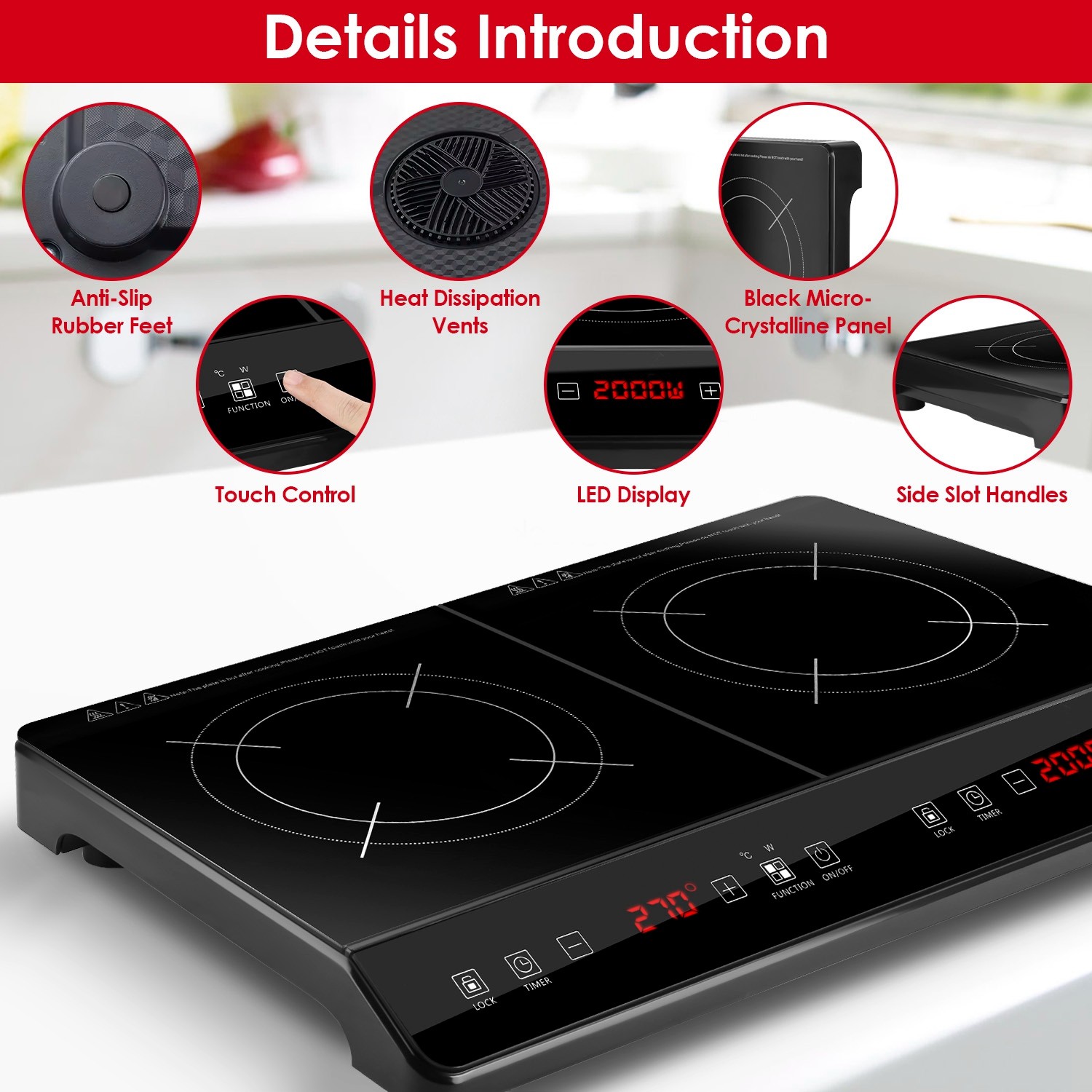 4000W Electric Dual Burner Induction Cooktop Double Induction Cooker Hot Plate