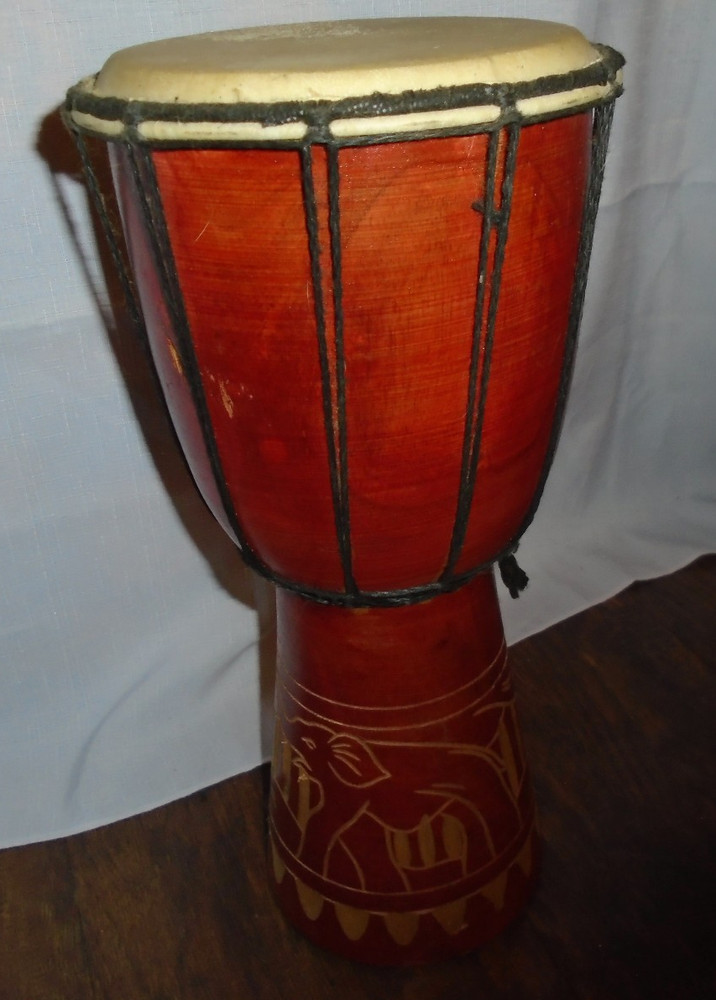 Djembe Hand Drum Bongo Hand Carved Elephant w/ strap