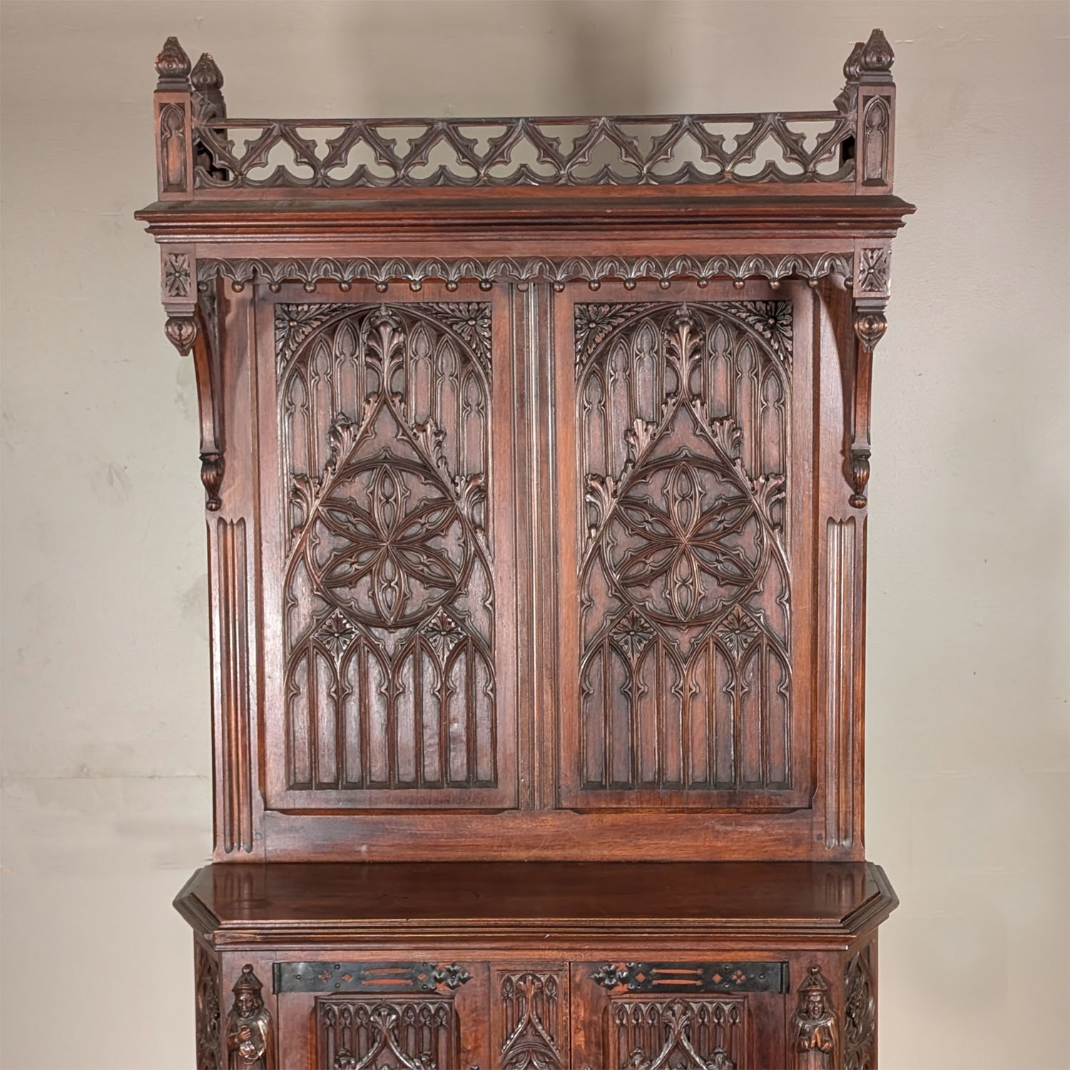 Premium Quality Antique French Gothic Carved Walnut Cabinet Pedestal