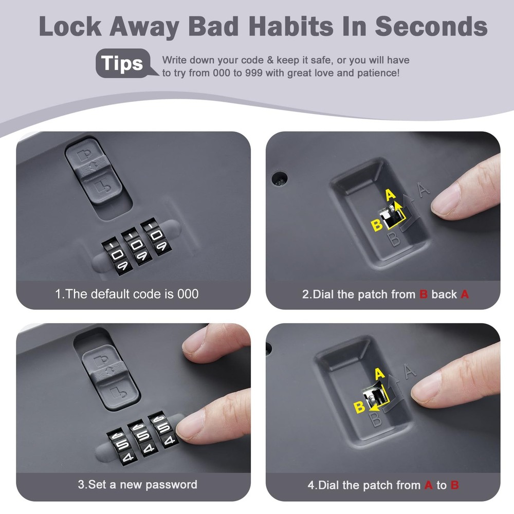 Lockable Storage Box, Small Lock Box with Combination Code for Phone/Medicine...