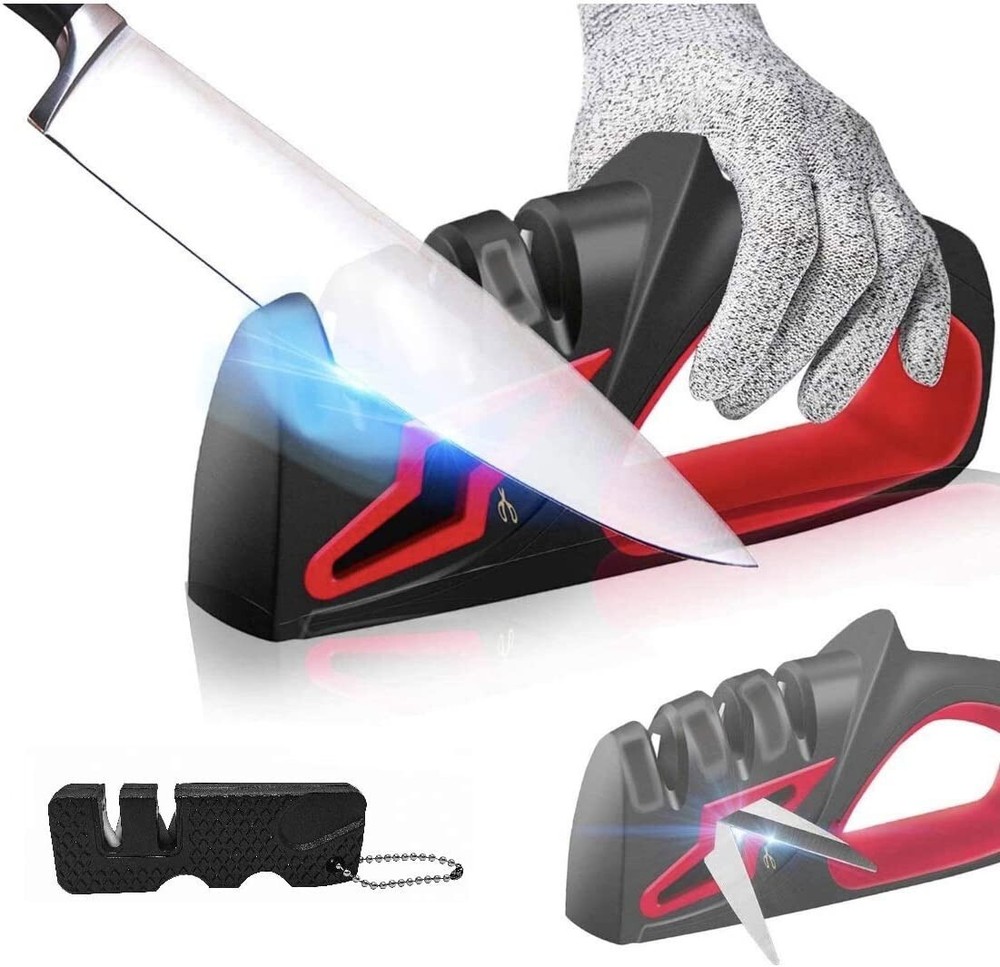 Knife Sharpener 4-in-1 +Bonus Mini Professional Chef's Choice Scissors Sharpener
