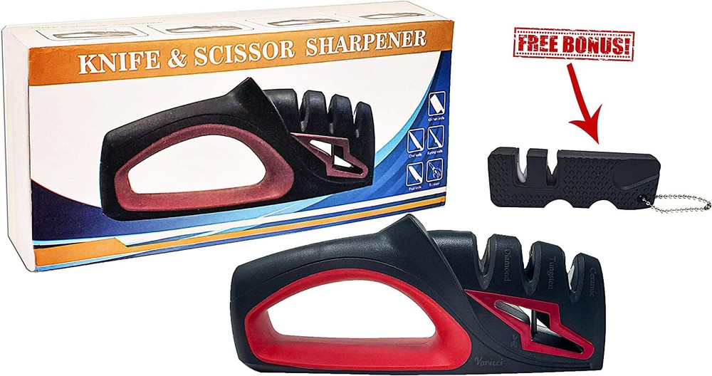 Knife Sharpener 4-in-1 +Bonus Mini Professional Chef's Choice Scissors Sharpener