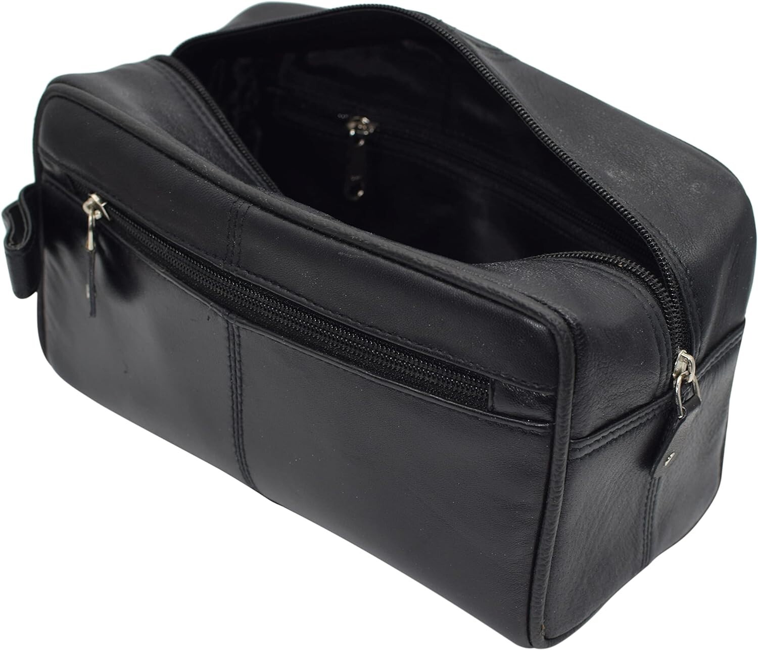 Black Leather Travel Toiletry Bag Zipper Case Organizer Shaving Portable Dopp