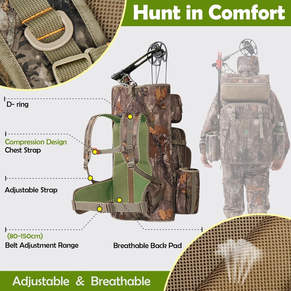 Bow Hunting Backpack 3.0 for Men, Saddle Camo backpack with Bow Holder, Compo...