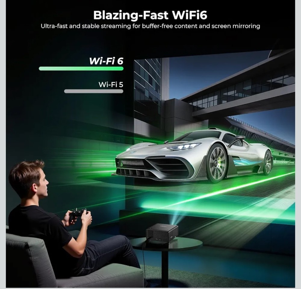 CiBest Mini Projector with WiFi and Bluetooth, Compatible with...