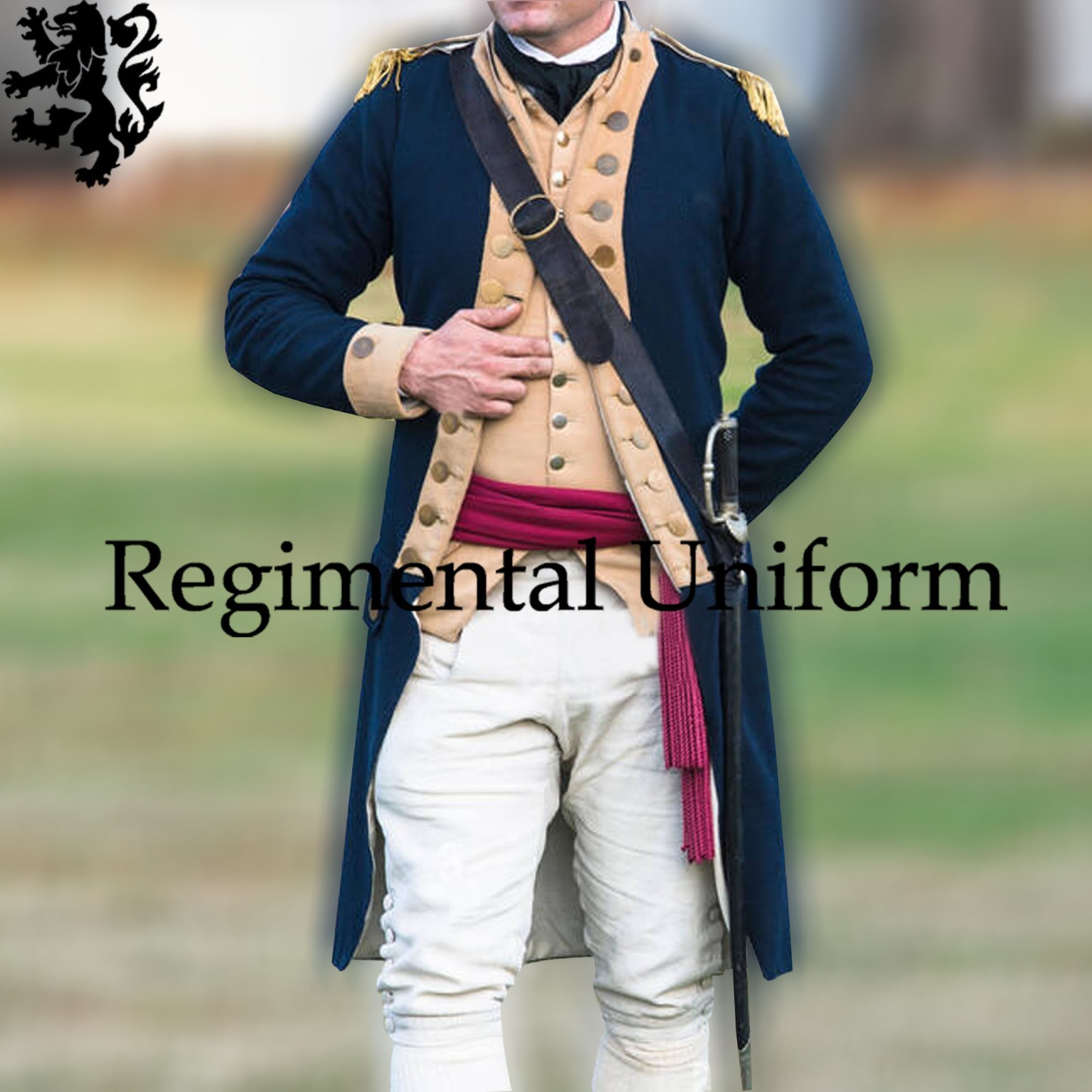 Colonial War Officer Wool Revolutionary Reenactment Costume Navy Blue Uniform