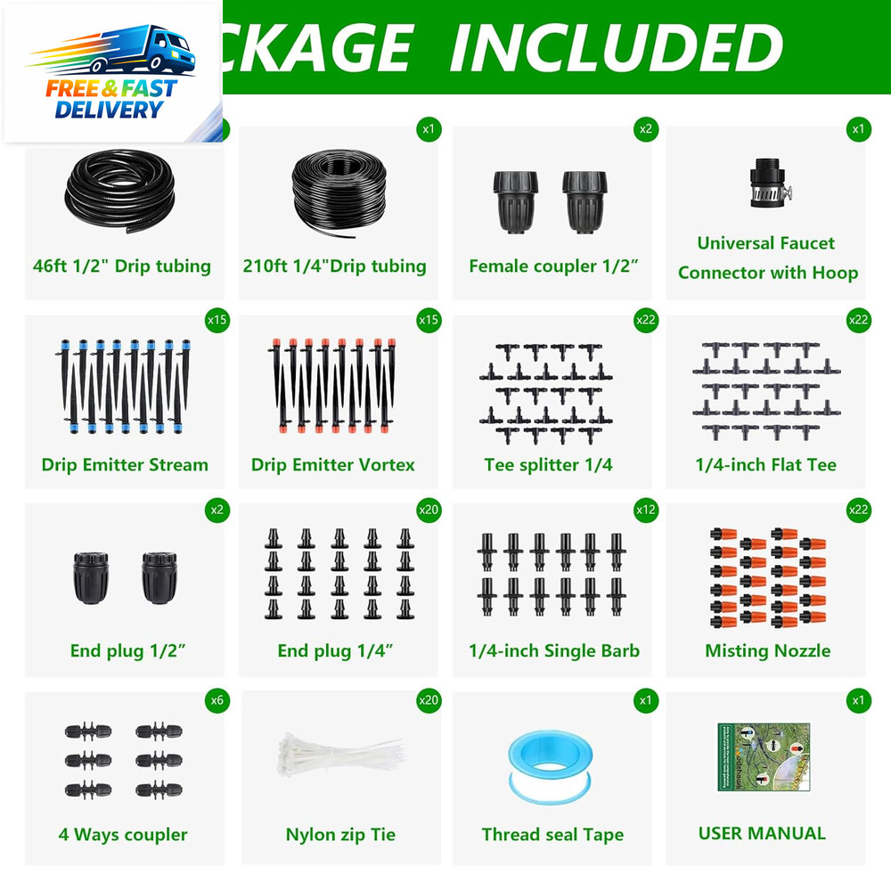 256FT Automatic Drip Irrigation System Kit,Automatic Garden Watering Misting Sys