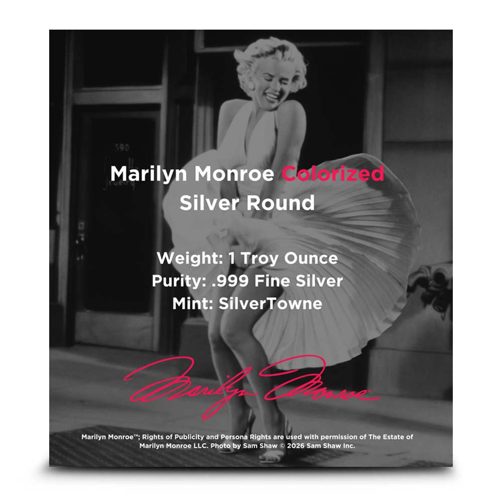 1 oz Colorized Marilyn Monroe Silver Round (New, Capsule)