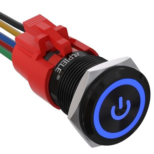 19mm Latching Push Button Switch 3/4" 12V DC Black Shell Blue/ Black Shell