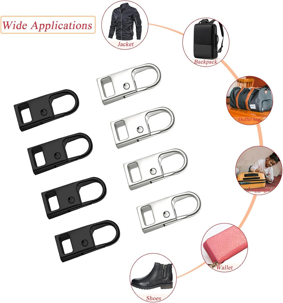 8 Pcs Zipper Pull Replacement Tabs Metal Detachable Zipper Pulls for Bags Jacket