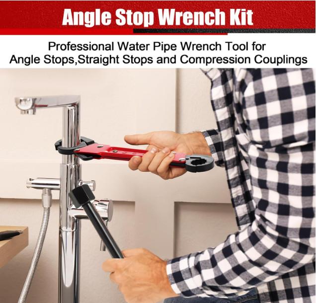 5 Pcs Angle Stop Wrench Kit Plumbing Tool, Compression Sleeve Puller for 1/2"...