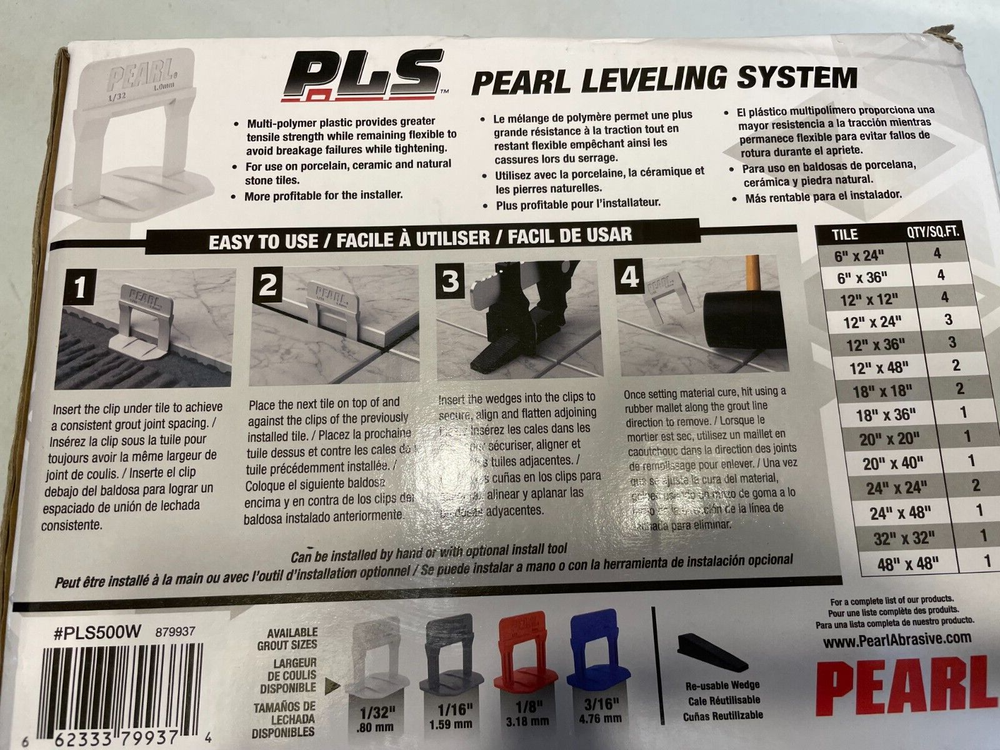 Pearl Abrasives Tile Spacers Leveling System 500pc PLS 1/32" Tile Leveling Clips
