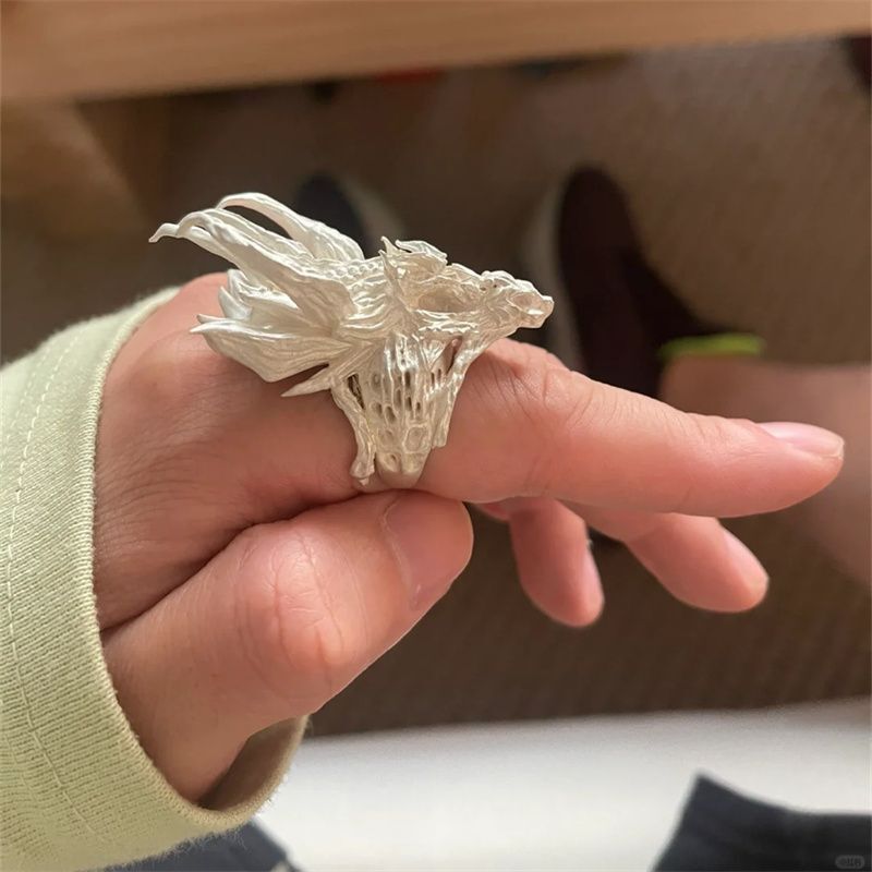 Dragon Ring Plain Silver Retro Handmade Index Finger Ring