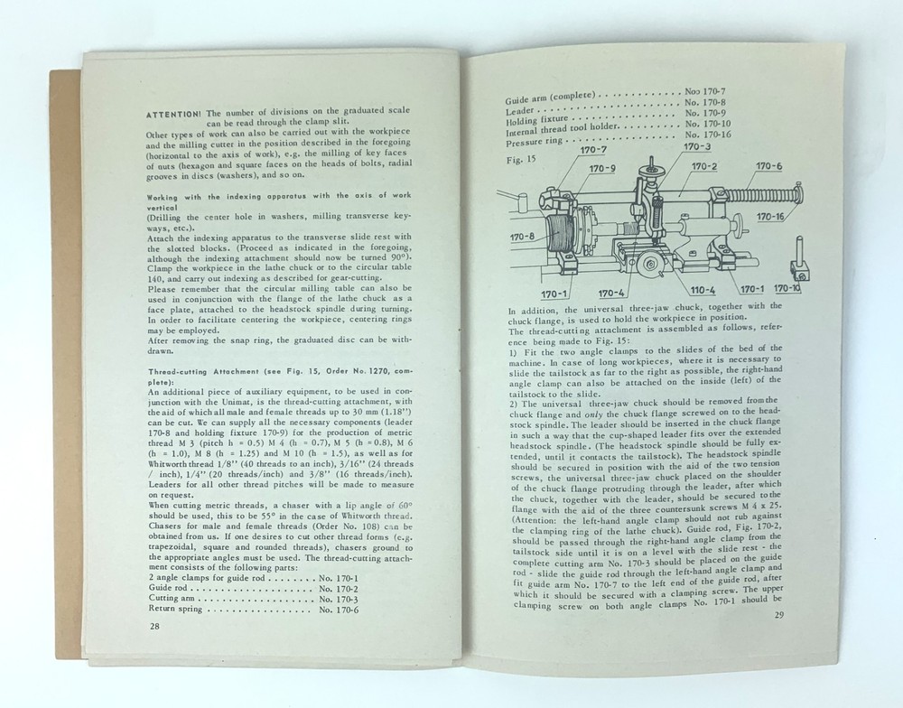 Original operating instruction Unimat universal machine tool (small book).