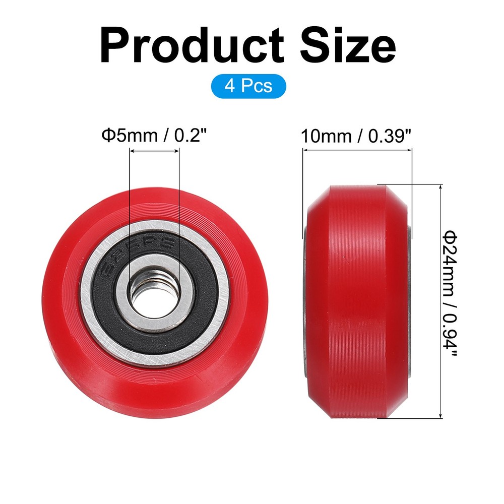 4Pcs 3D Printer Wheel with 625RS Linear Bearing for 3D Printer, Red