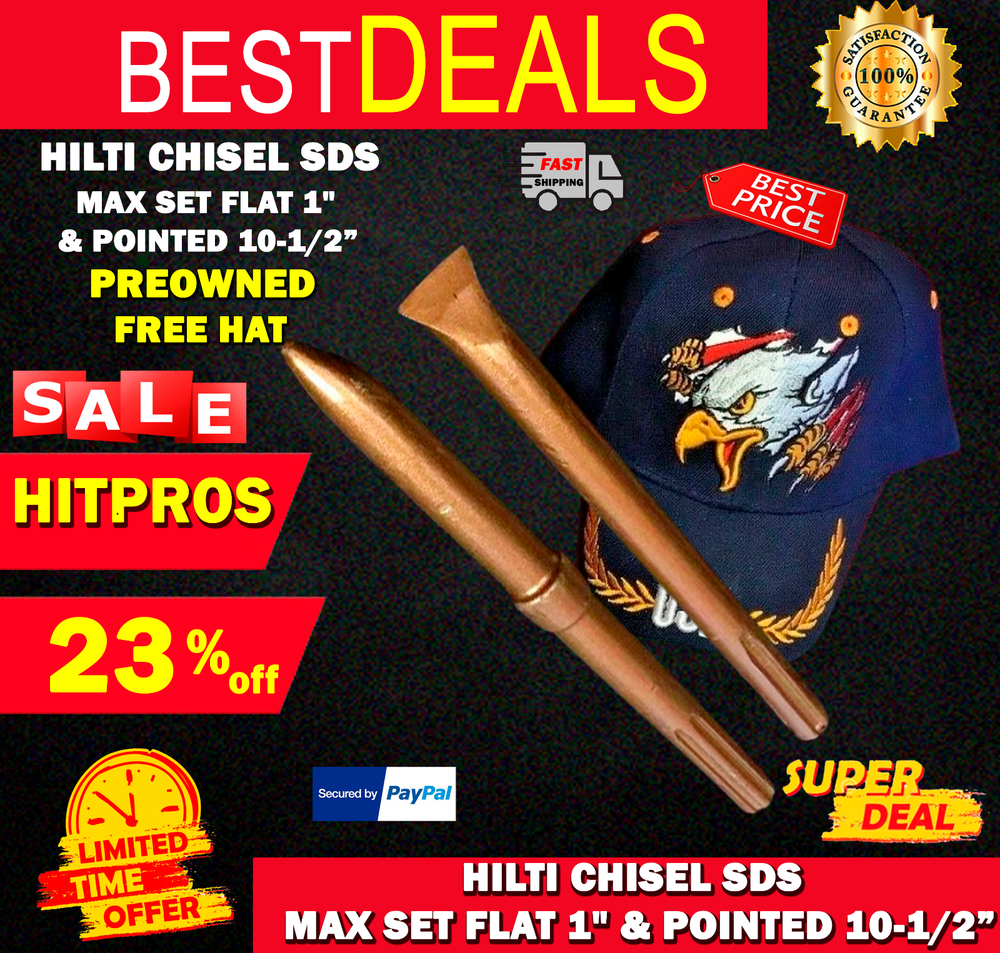 HILTI CHISEL SDS MAX SET FLAT 1" AND POINTED 10-1/2", PREOWNED, FAST SHIP