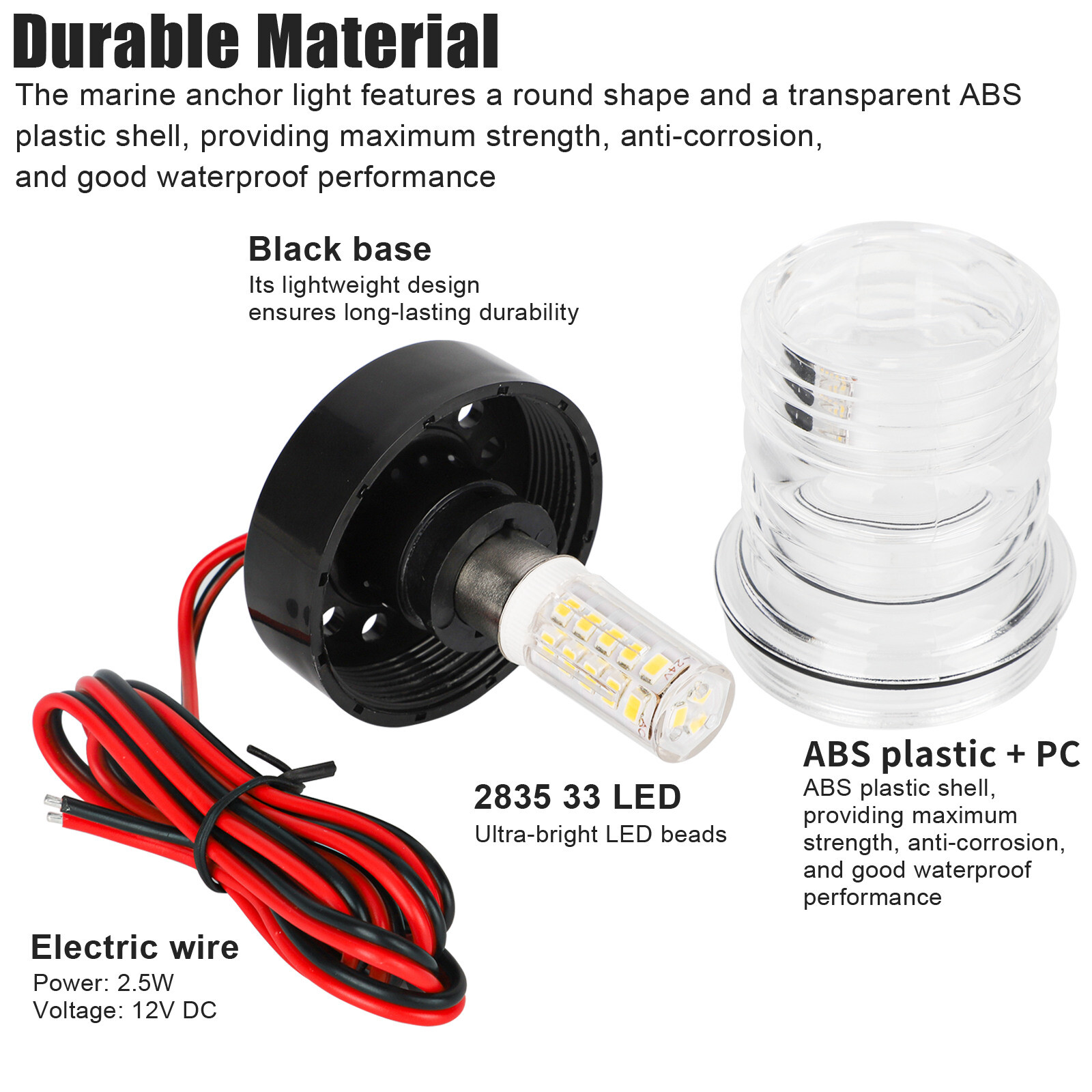 12V Marine Boat Yacht LED Navigation Light Stern Anchor Lamp All Round White 2NM