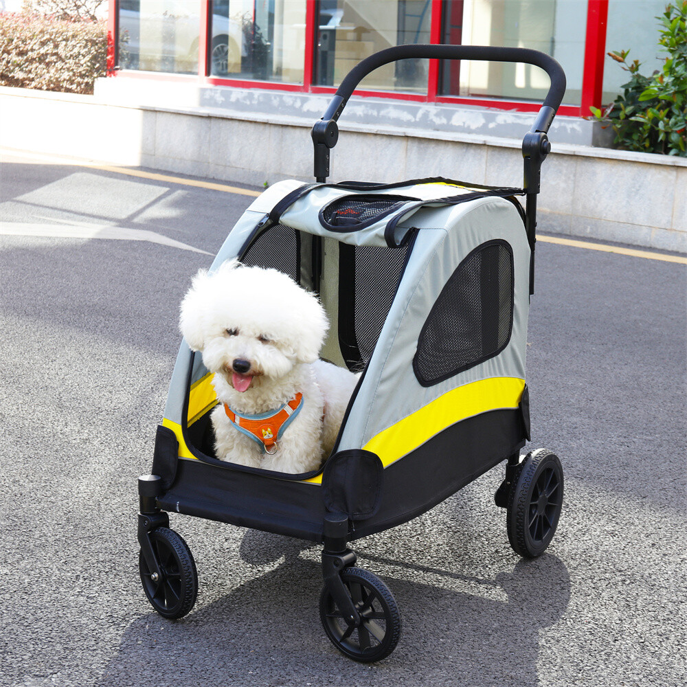 4-Wheel Foldable Dog Stroller Premium Heavy Pet Stroller for S/M/L/XL Dogs Cats