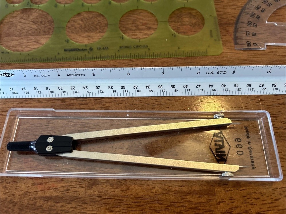 Alvin Drafting Architect Tools Triangle Ruler Brush Pen Lead Compass Dots Lot