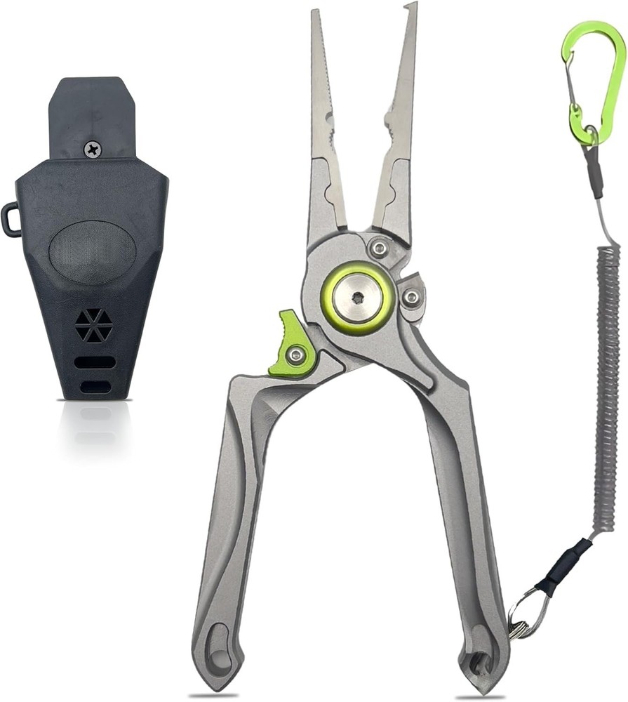 Multi-Function Fishing Pliers Tool Hook Remover Line Cutter Safety Lock, 8 Inch