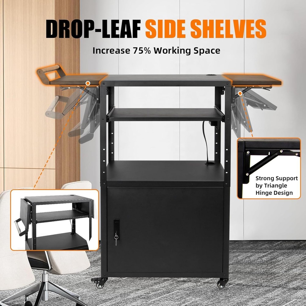 Large Mobile AV Cart with Locking Cabinet Height Adjustable