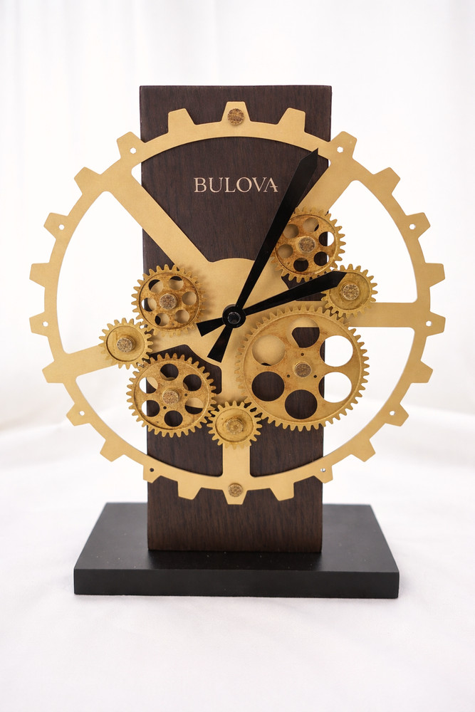 Bulova Tabletop Clock Moving Cogs Accent, Quartz Clock