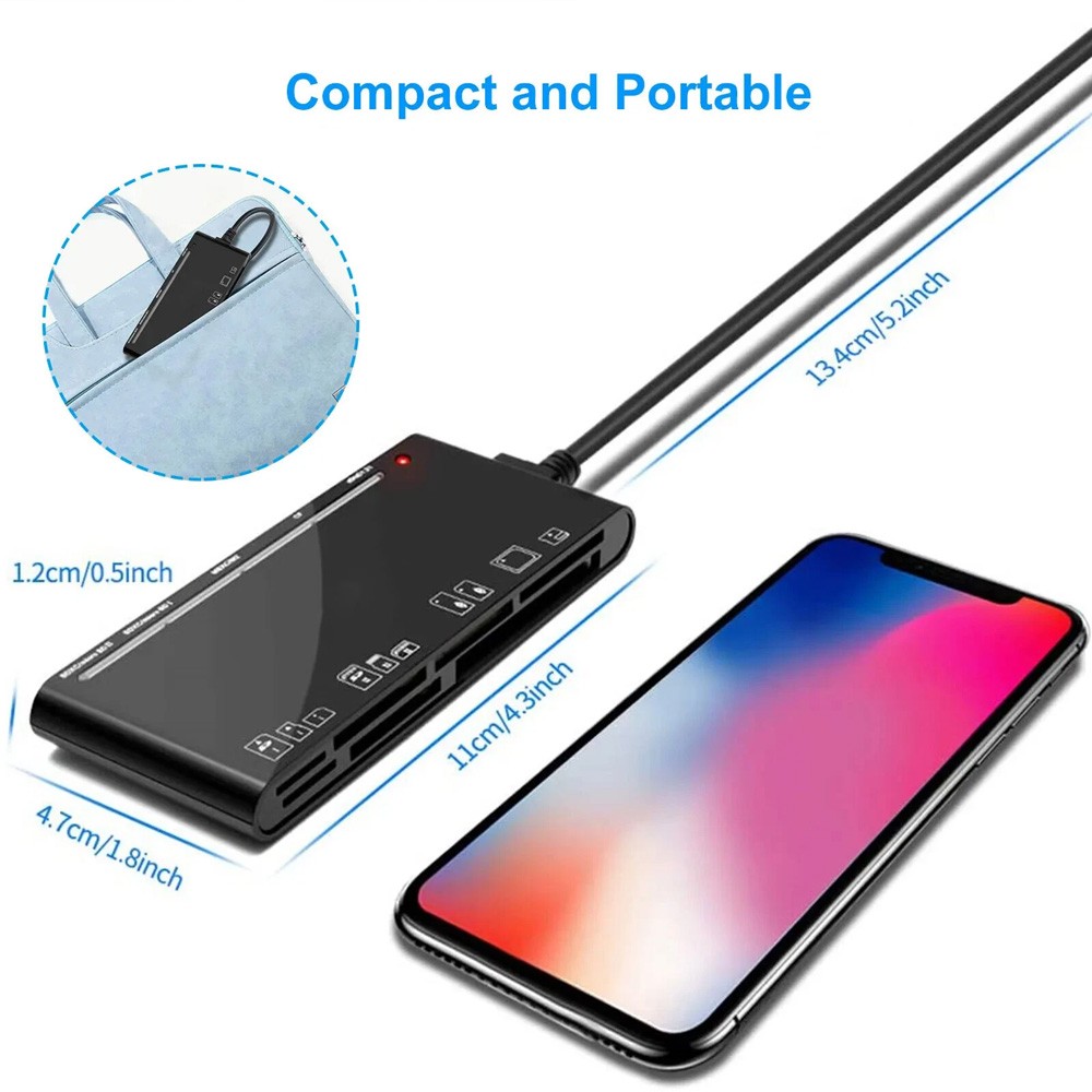 USB 3.0 Memory SD Card Reader, 7 in 1 Adapter Hub for CF, TF, Micro SD, XD, MS