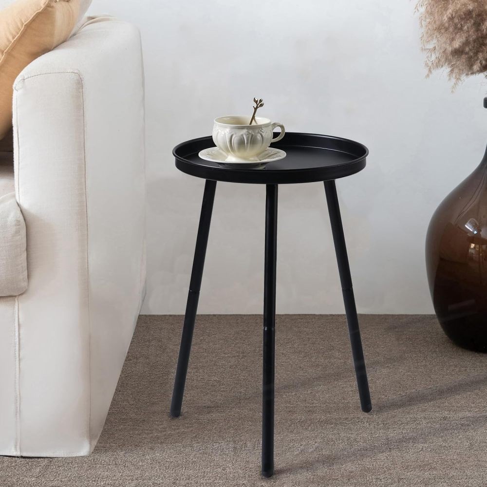 Small Black Side Table Modern Round Metal End Table Simple Circle Accent Table