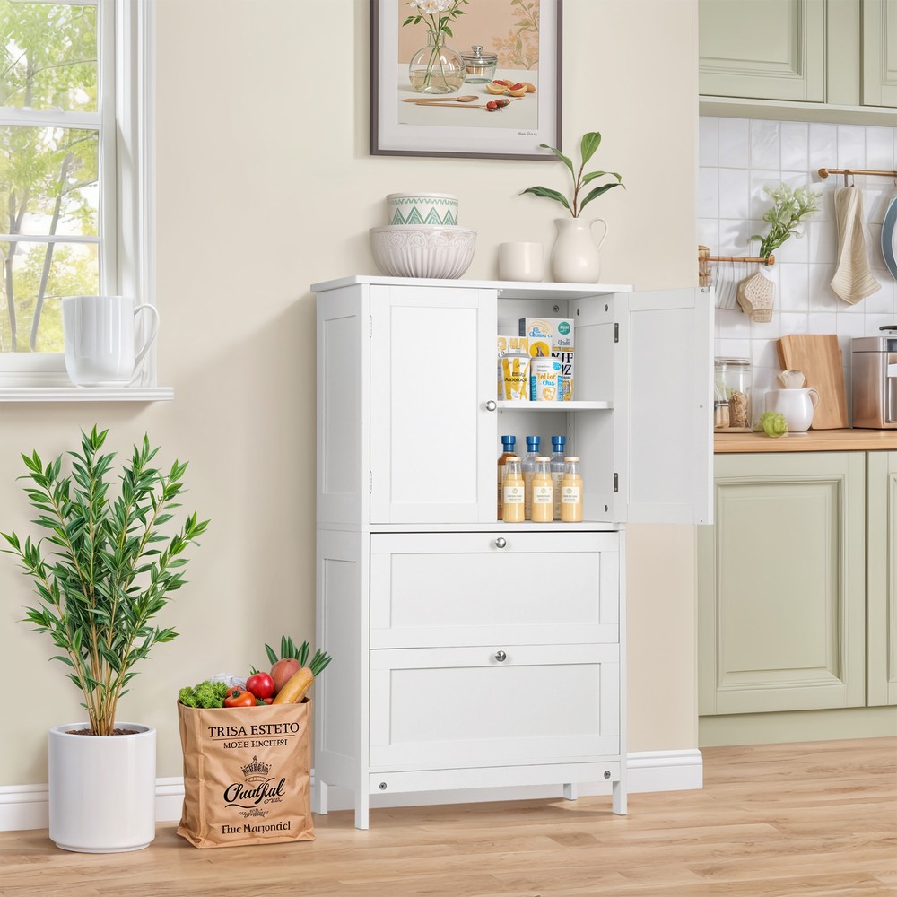 Storage Floor Cabinet Freestanding Entryway Storage Unit Console Table White