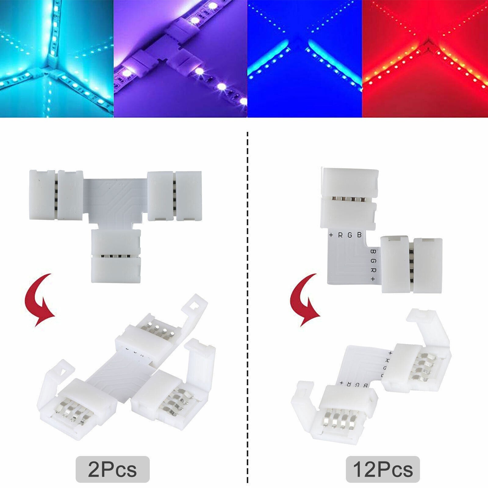 75Pcs 4Pin RGB 5050 LED Connector for LED Strip Light Connectors Accessories Kit