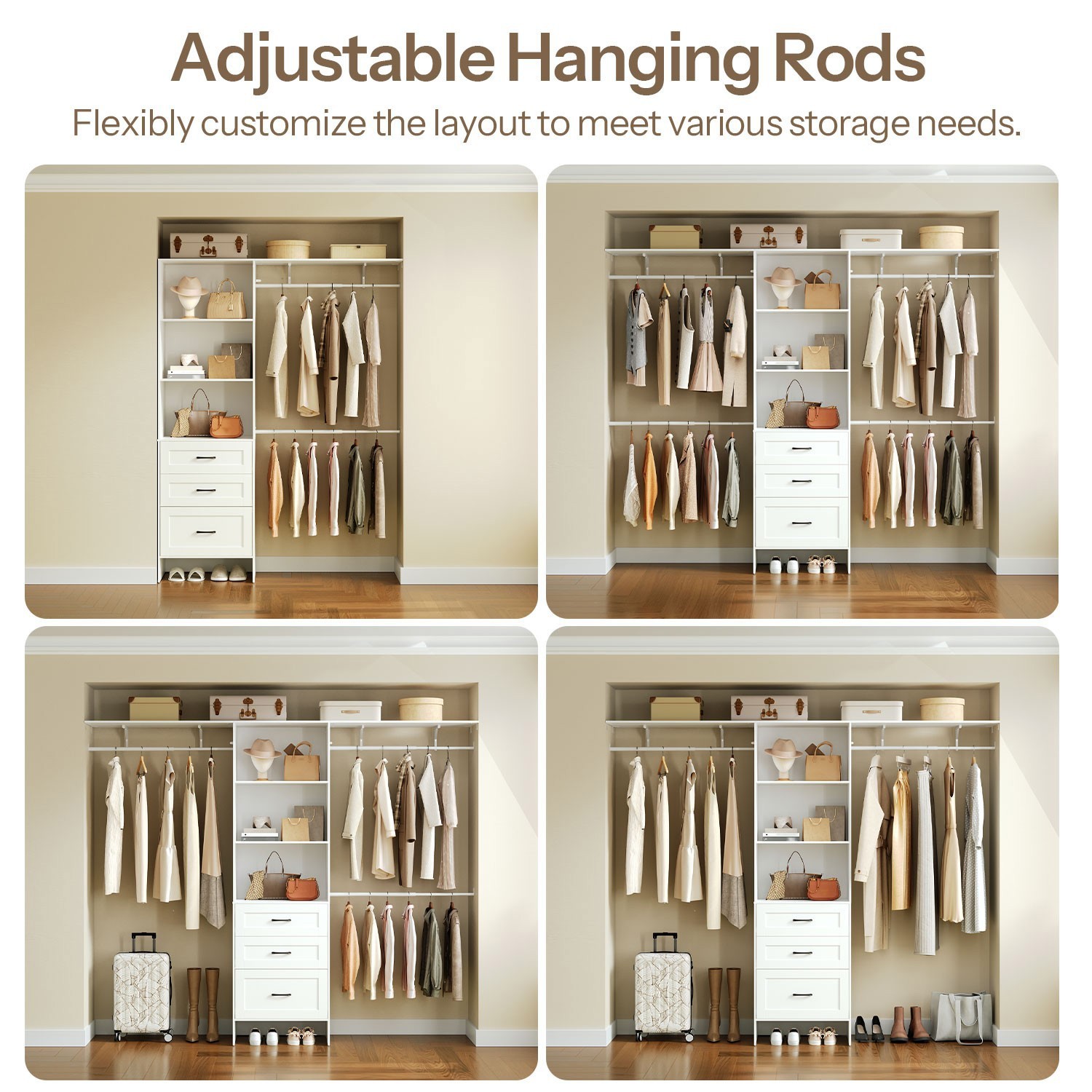 HOOBRO Closet Wardrobe Heavy-Duty Clothes Rack Freestanding Closet Organizer