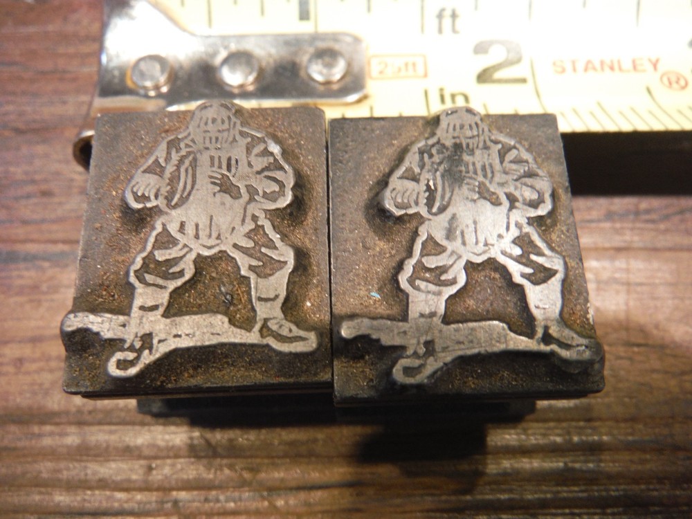 2 Baseball Catcher Vintage Letterpress Printer's Blocks