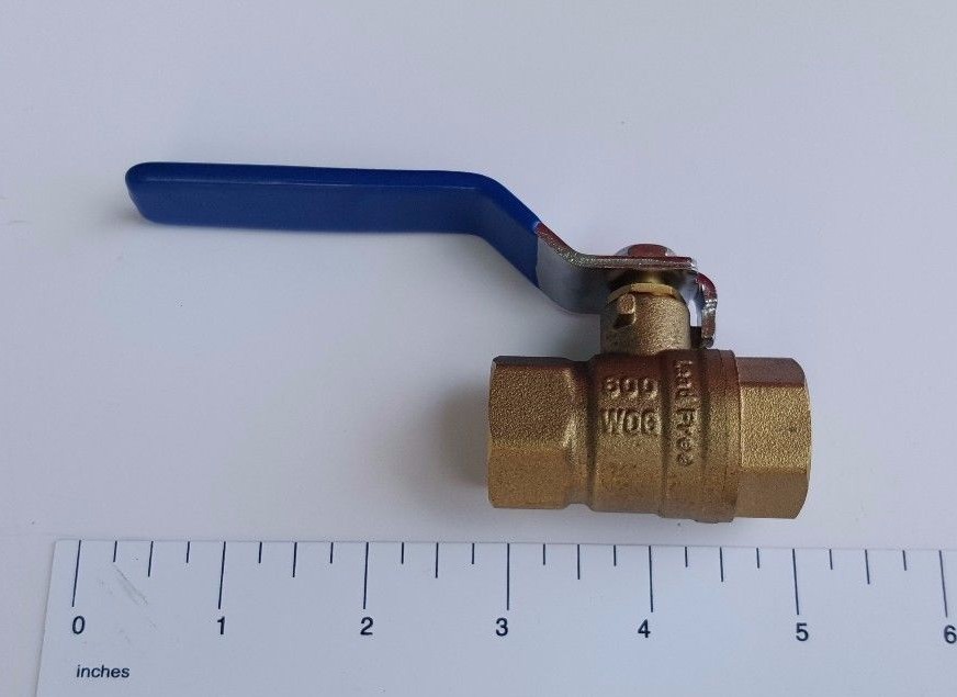 1) 1/2" Female Ball Valve, Lead Free Brass, Full Port 600 PSI, WOG-Water,Oil,Gas