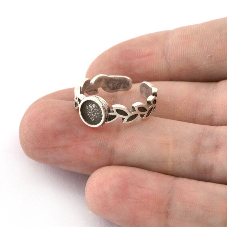Leaf Band Ring,Bezel Setting Blank Raw Brass,Antique-Shiny silver 5413