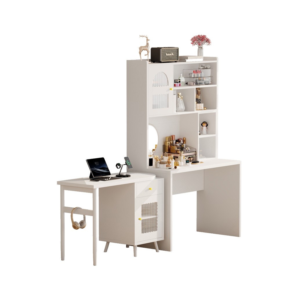 Computer Desk with 90 Degree Rotating Desktop,Office Desk with Storage Drawer