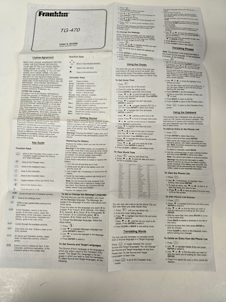 Franklin TG-470 12-Language Translator