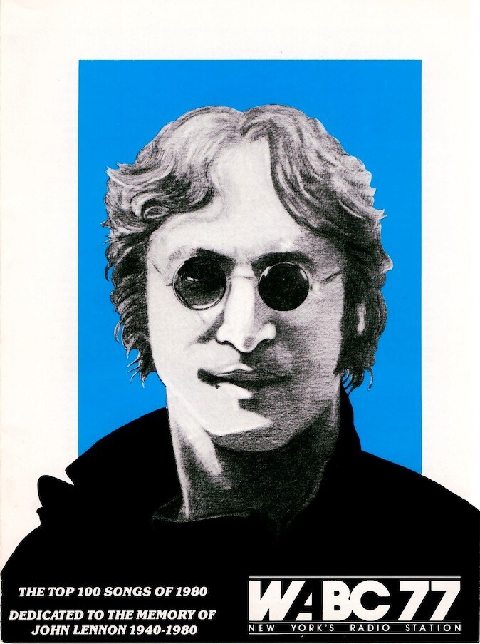 JOHN LENNON / WABC RADIO TOP 100 SONGS OF 1980 1st PRINTING HANDBILL / EX 2 NMT