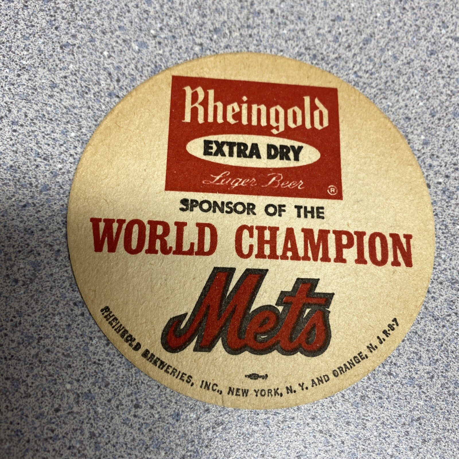 Vintage 1969 New York Mets World Champion Rheingold Beer Coaster. Rare Find.