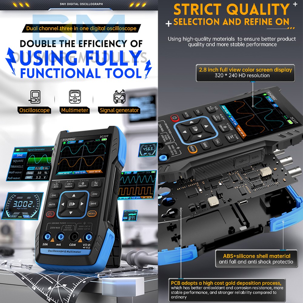 FNIRSI 2C23T Handheld Digital Oscilloscope Multimeter Function Signal Generator