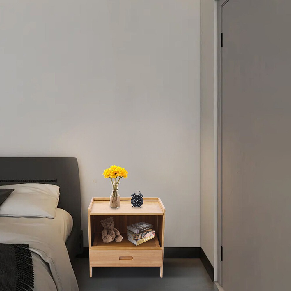 Nightstand End Table w/ pull-out drawer Storage Organizer Bedside Table