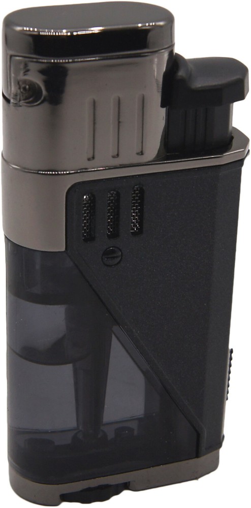 Double Jet Torch Lighter Cigar Windproof Flame Refillable w/Punch Clear Window S