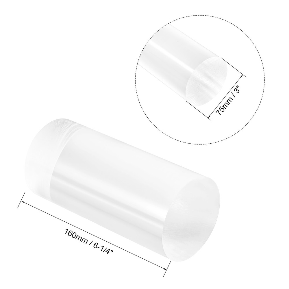 Acrylic Round Rod Clear 3" Diameter 6-1/4" Length Solid Plastic PMMA Bar Stick