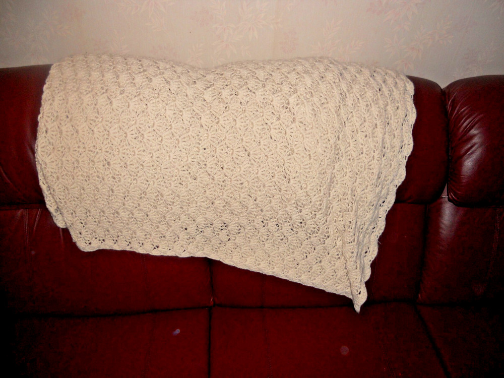 Crochet Cream Diamond Pattern Afghan Blanket 75" x 75"