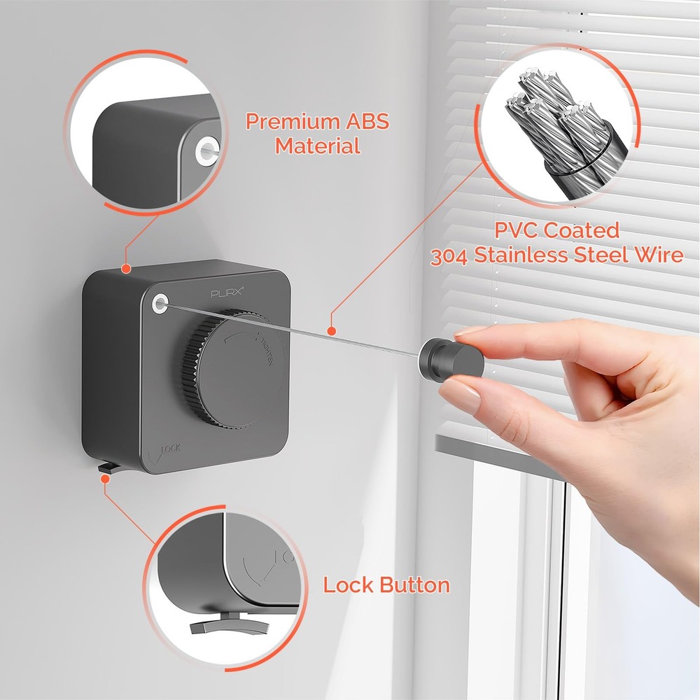 Retractable Clothesline Indoor, Non-Sagging Outdoors Gray