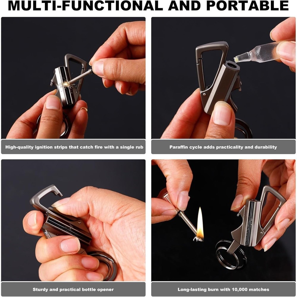 2Pcs Permanent Match Infinity Lighter with Multitool Keychain Bottle Opener, ...