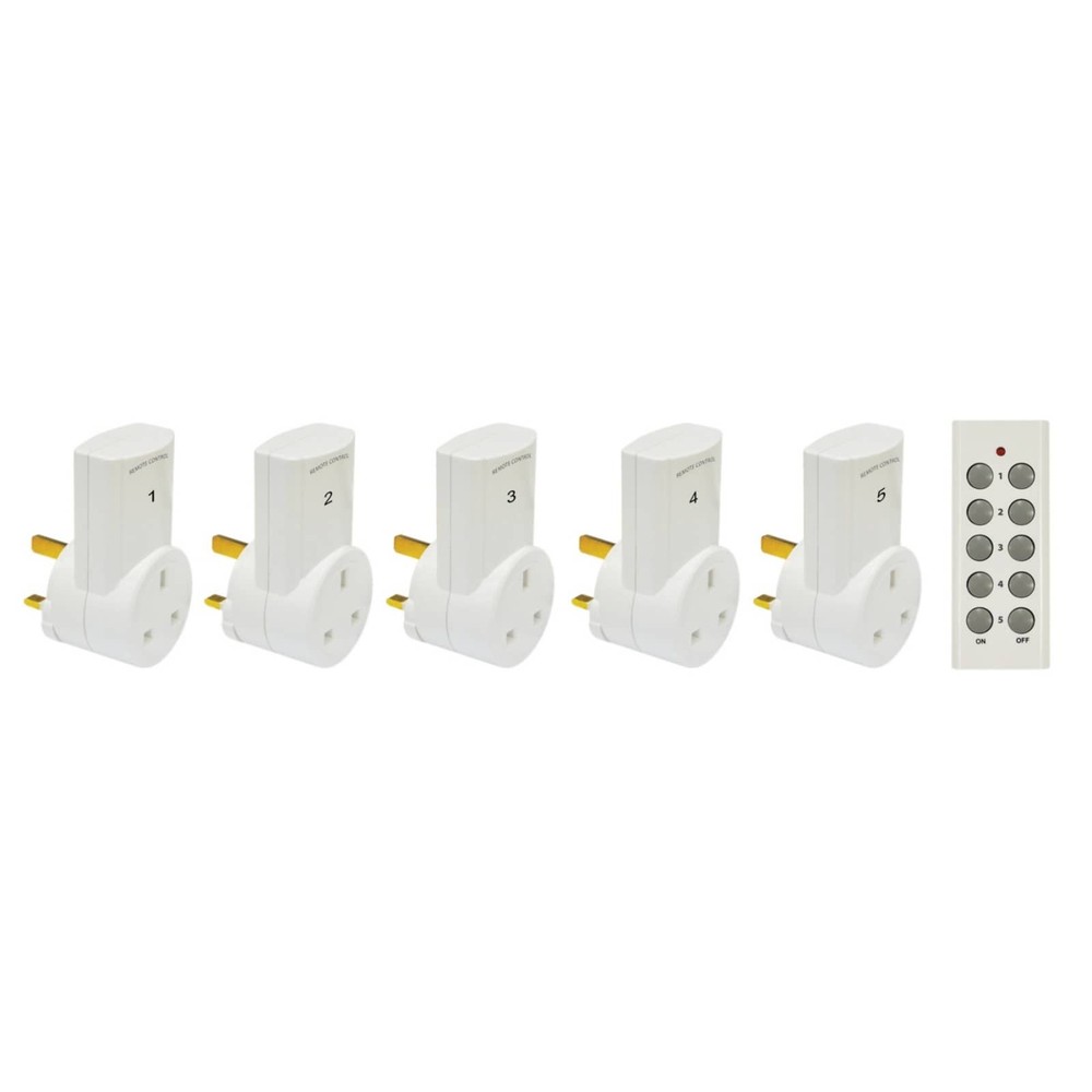 5x Wireless Remote Controlled Sockets White Electrical UK Mains Wall Plug-In