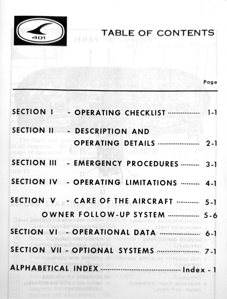 Cessna 1972 Model 401B Owner's Manual
