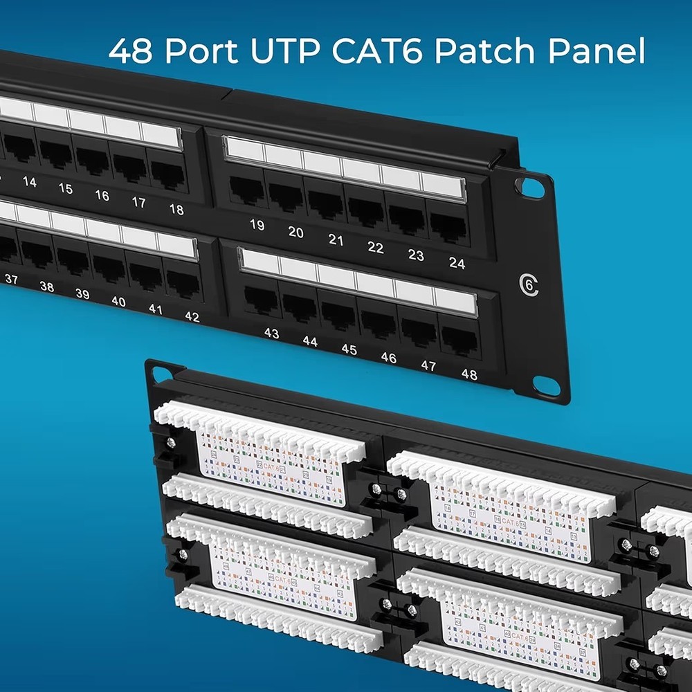 Rapink Patch Panel 48 Port Cat6 10G Support, Network Patch Panel UTP 19-Inch