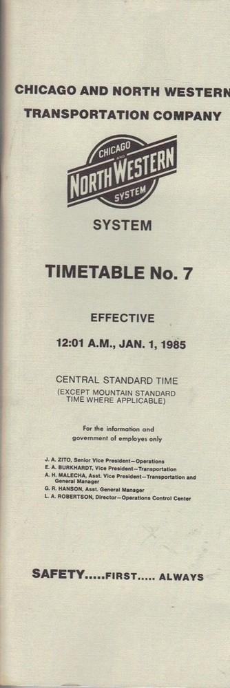 Chicago & Northwestern Timetable 1985
